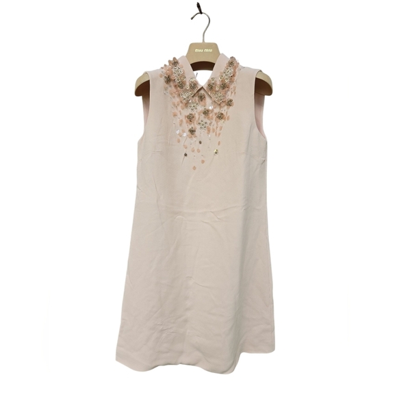 Miu Miu Light Pink A-Line Mini Dress/ Embellished Sequin Detail Collar Size 36